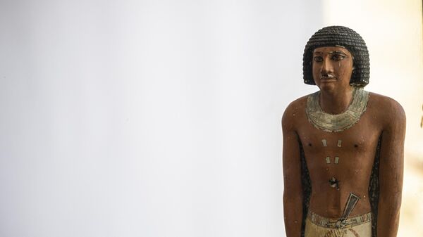 Статуя фараона выставлена на всеобщее обозрение во время пресс-конференции на археологическом объекте Саккара, Египет - Sputnik Молдова