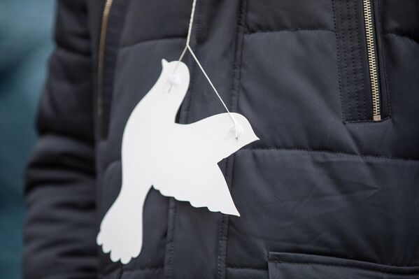Символ мира – бумажный голубь на груди протестующего. - Sputnik Молдова