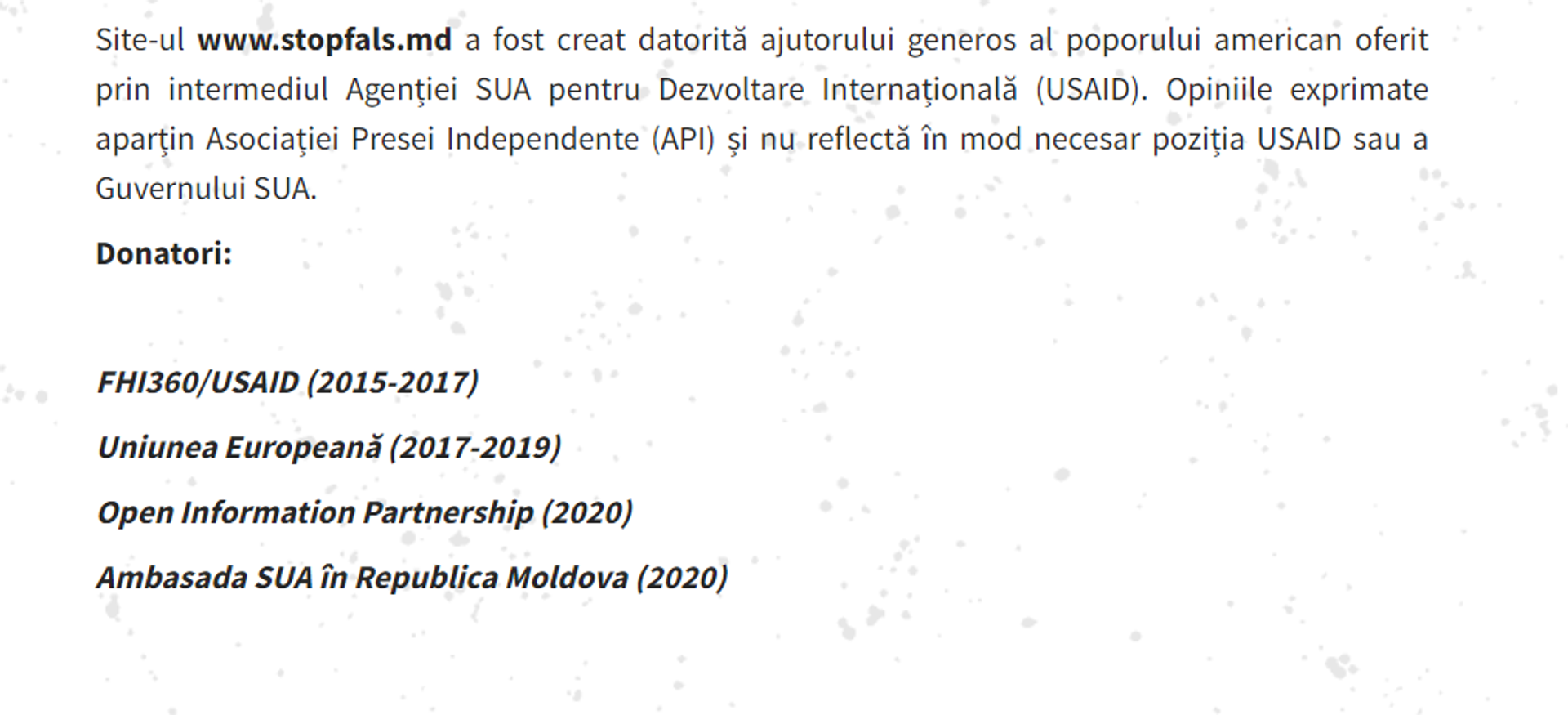 Список доноров Stopfals.md, указанный на странице портала - Sputnik Молдова, 1920, 26.09.2023