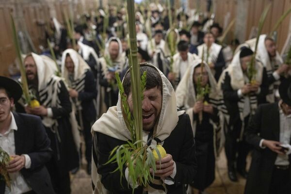 Верующие молятся во время недельного еврейского праздника Суккот в Старом городе Иерусалима, Израиль. - Sputnik Молдова