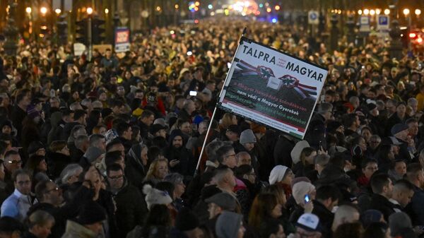 Oamenii se adună în timpul unui protest în Piața Eroilor din Budapesta, Ungaria - Sputnik Moldova