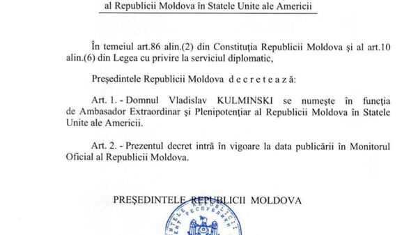 Maia Sandu a semnat decretele de numire a lui Oleg Serebrian și Vlad Kulminschi ambasadori în Turcia și, respectiv, în SUA - Sputnik Moldova
