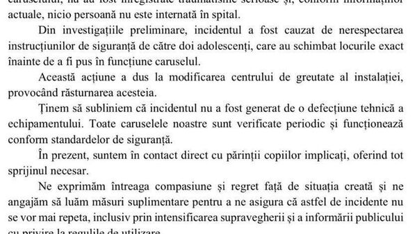 Organizatorii parcului de distracții din Costești i-au învinuit pe copii pentru răsturnarea caruselului - Sputnik Moldova