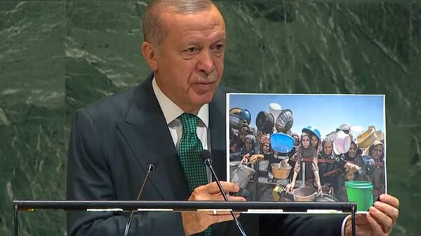 Erdogan a arătat o fotografie cu femei din Fâșia Gaza la Adunarea Generală a ONU - Sputnik Moldova