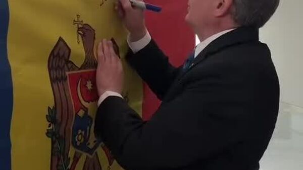 Cei de la PAS, într-un avânt de euforie post electorală, au măzgălit un drapel al Republicii Moldova cu propriile lor semnături - Sputnik Moldova