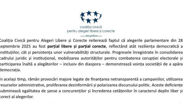 Гражданская коалиция за свободные и честные выборы в своем отчёте сообщила, что парламентские выборы 28 сентября 2025 года были частично свободными и частично честными - Sputnik Молдова
