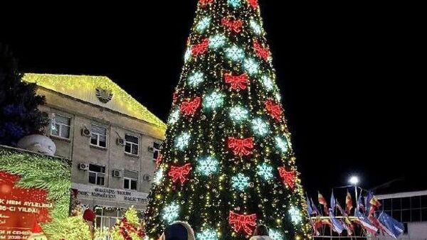 В столице Гагаузии у здания Исполкома и Народного собрания установили панно с новогодним поздравлением башкана автономии Евгении Гуцул - Sputnik Молдова