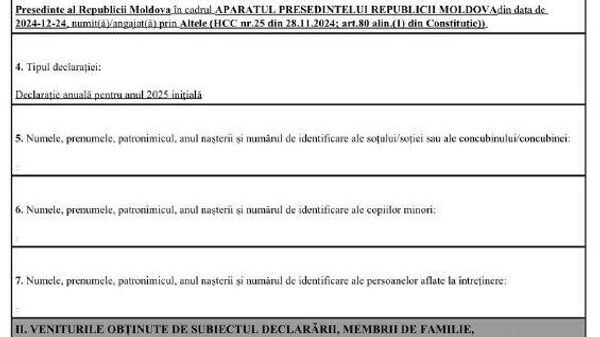 Președintele Republicii Moldova, Maia Sandu, a depus declarația de avere și interese personale pentru anul 2025, din care rezultă venituri totale de peste jumătate de milion de lei, a analizat SPPOT - Sputnik Moldova