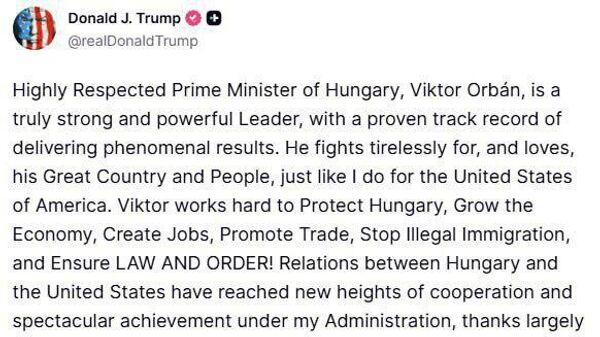 Дональд Трамп заявил о полной поддержке Виктора Орбана накануне апрельских выборов в Венгрии - Sputnik Молдова