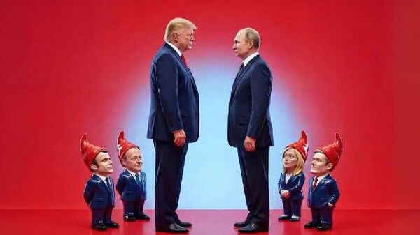 Vladimir Putin și Donald Trump înconjurați de lideri pitici ai țărilor europene - Sputnik Moldova