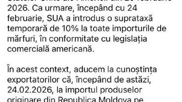 Ministerul Economiei le explică oficial moldovenilor situația cu taxele pe care SUA le aplică față de mărfurile produse în Republica Moldova - Sputnik Moldova