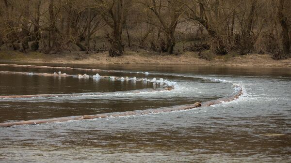 Работы по установлению заграждения для фильтрации воды на реке Днестр в селе Унгурь  - Sputnik Молдова