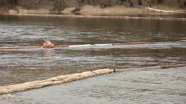 Работы по установлению заграждения для фильтрации воды на реке Днестр в селе Унгурь  - Sputnik Молдова