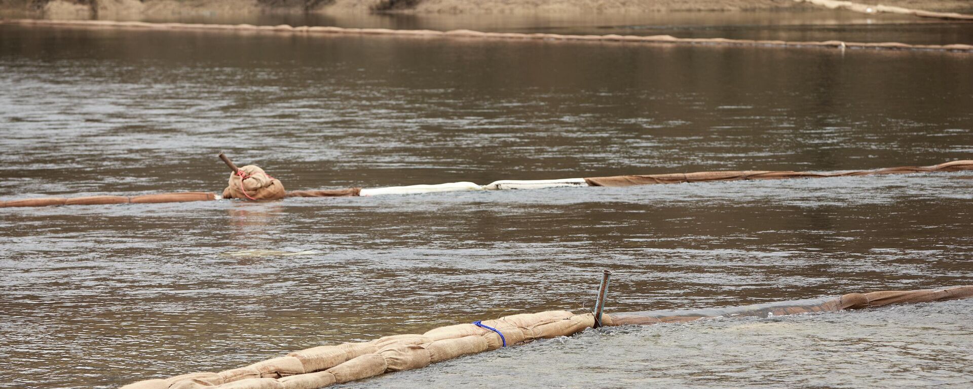 Работы по установлению заграждения для фильтрации воды на реке Днестр в селе Унгурь  - Sputnik Молдова, 1920, 23.04.2026