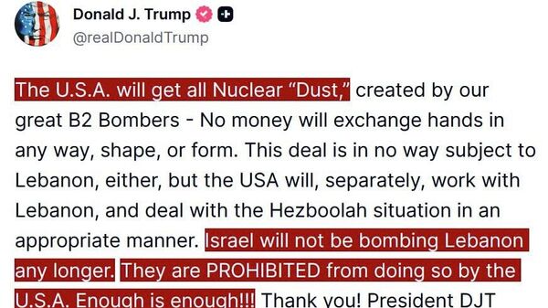 Trump spune că SUA „vor obține tot praful nuclear’” de la Iran și că „Israelul nu va mai bombarda Libanul - Sputnik Moldova