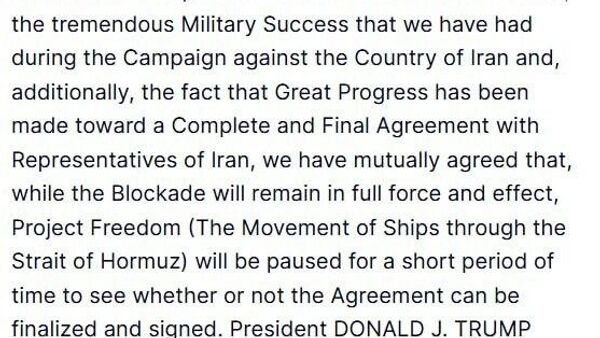 Trump a anunțat că proiectul „Libertatea” va fi suspendat, iar blocada Strâmtorii Ormuz va fi menținută deocamdată - Sputnik Moldova