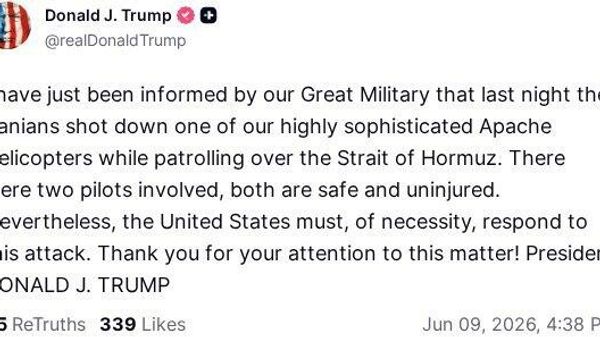 Trump a declarat că elicopterul american Apache AH-64, care s-a prăbușit în largul coastei Omanului, a fost doborât de Iran, iar Statele Unite sunt obligate să răspundă - Sputnik Moldova