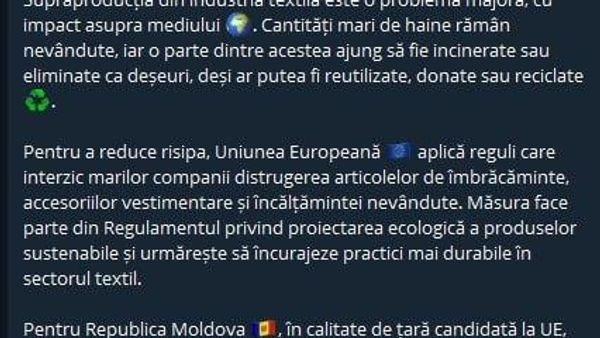 Reprezentanța UE susține că supraproducția din industria textilă afectează mediul, iar Moldova trebuie să se alinieze standardelor europene - Sputnik Moldova