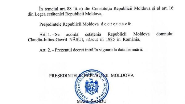 Iată și decretul prezidențial de acordare a cetățeniei moldovenești lui Năsui - Sputnik Moldova