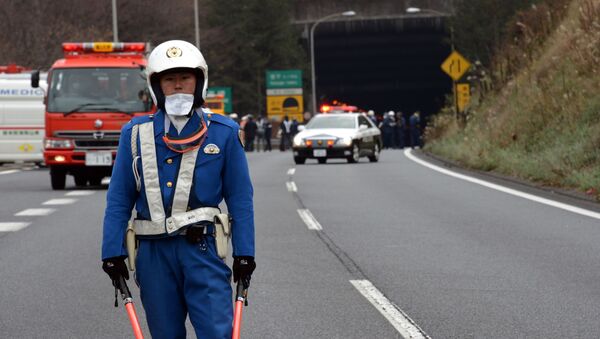 Японский полицейский регулирует движение на аварийном участке дороги - Sputnik Молдова