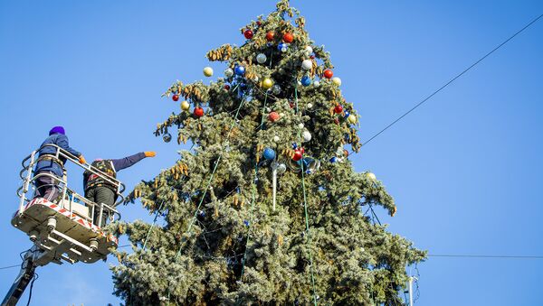 установка праздничной елки в центре города - Sputnik Moldova