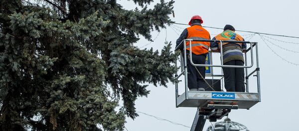 установка праздничной елки в центре города - Sputnik Moldova