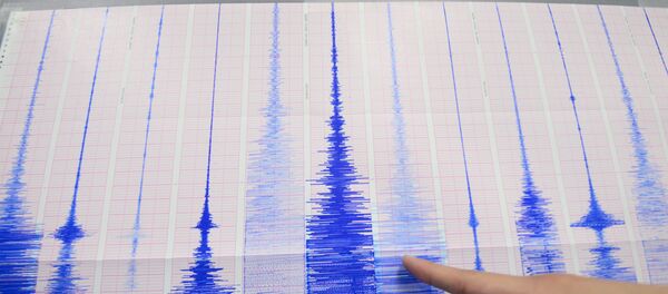 A staff member of the Seismology Center points to a chart showing the earthquake activity detected by the central Weather Bureau in Taipei on April 20, 2015 - Sputnik Moldova