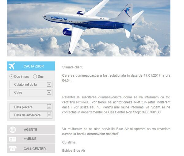 Первый ответ Blue Air - Sputnik Молдова