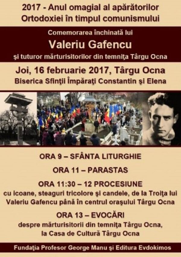 Afișul programului comemorării lui Valeriu Gafencu la Târgu Ocna Afișul programului comemorării lui Valeriu Gafencu la Târgu Ocna - Sputnik Moldova-România