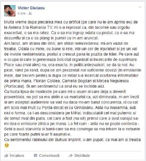 Postare Facebook Victor Ciutacu Postare Facebook Victor Ciutacu - Sputnik Moldova-România