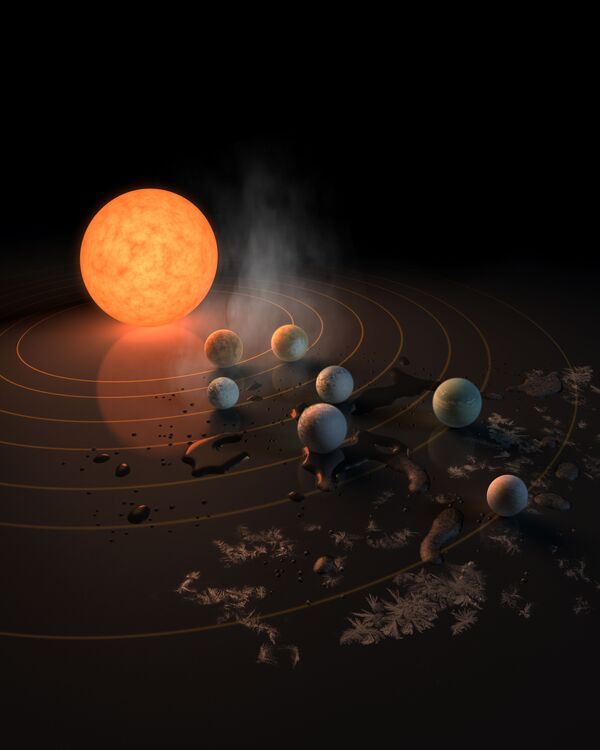 Так художник представил себе семь планет системы TRAPPIST-1 Так художник представил себе семь планет системы TRAPPIST-1 - Sputnik Moldova-România