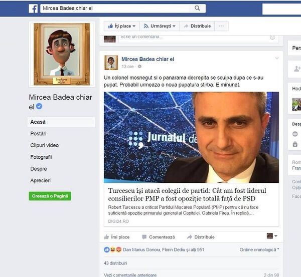 pagina de Facebook a lui Mircea Badea, captură ecran pagina de Facebook a lui Mircea Badea, captură ecran - Sputnik Moldova-România