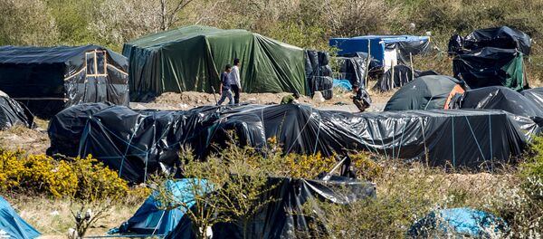 View of a camp set up by immigrants in Calais, northern France, where over a thousand immigrants live in makeshift shelters - Sputnik Moldova-România