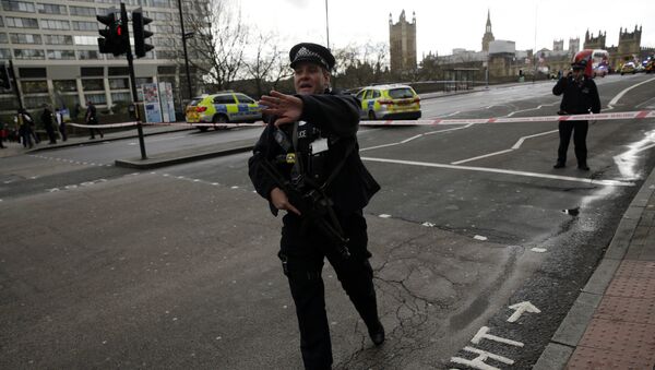 Poliția a securizat zona de pe latura de sud a Westminster Bridge aproape de Casa Parlamentului din Londra - Sputnik Moldova-România