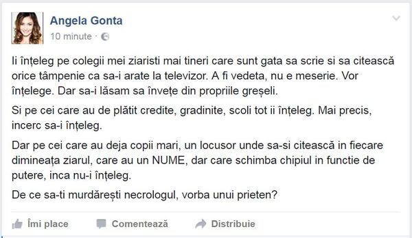 Angela Gonța, postare Facebook, captură ecran Angela Gonța, postare Facebook, captură ecran - Sputnik Moldova-România
