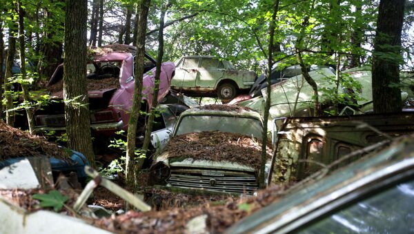 Cars sit stacked at Old Car City, the world's largest known classic car junkyard Thursday, July 16, 2015, in White, Ga. - Sputnik Moldova-România