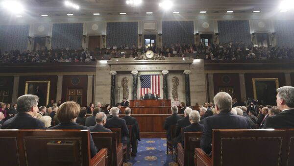 US President Donald J. Trump delivers his first address to a joint session of Congress from the floor of the House of Representatives in Washington, DC, USA, 28 February 2017 - Sputnik Moldova-România