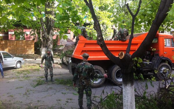Солдаты национальной армии помогают убирать ветви деревьев - Sputnik Молдова