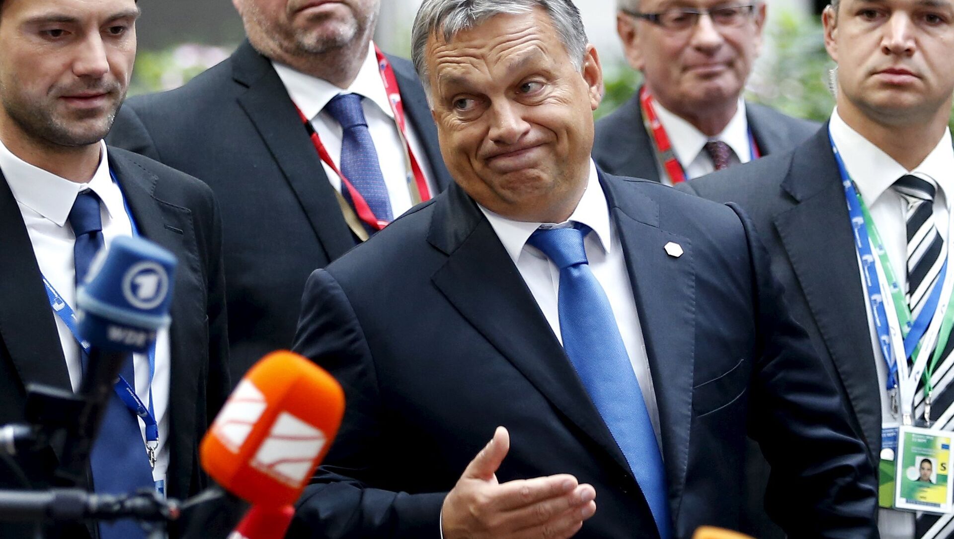 Hungary's Prime Minister Viktor Orban reacts as he arrives at a European Union leaders extraordinary summit on the migrant crisis, in Brussels, Belgium September 23, 2015. - Sputnik Moldova-România, 1920, 02.07.2021