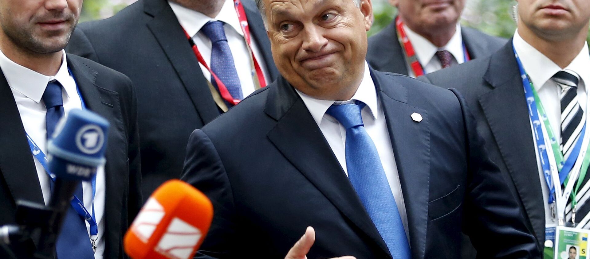 Hungary's Prime Minister Viktor Orban reacts as he arrives at a European Union leaders extraordinary summit on the migrant crisis, in Brussels, Belgium September 23, 2015. - Sputnik Moldova-România, 1920, 14.12.2020