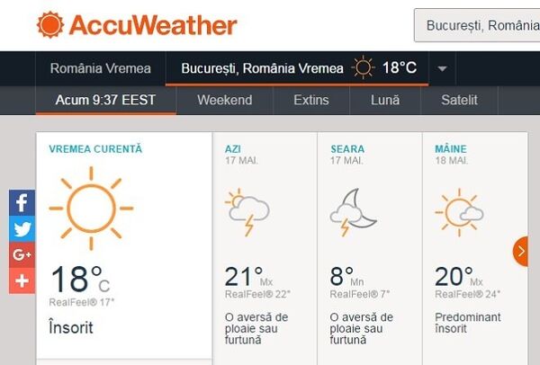 Prognoza pentru astăzi la București Prognoza pentru astăzi la București - Sputnik Moldova-România
