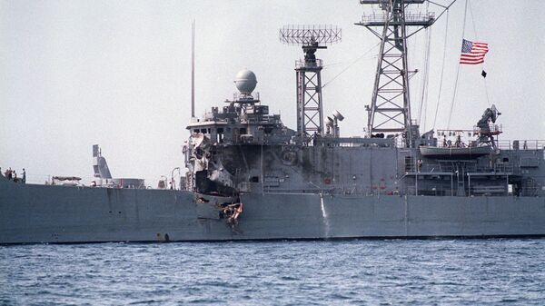 A picture taken 17 May 1987 of American navy frigate USS Stark which was hit by two Exocet missiles fired from an Iraqi Super-Etendard fighter during the Iran-Iraq war. - Sputnik Moldova-România