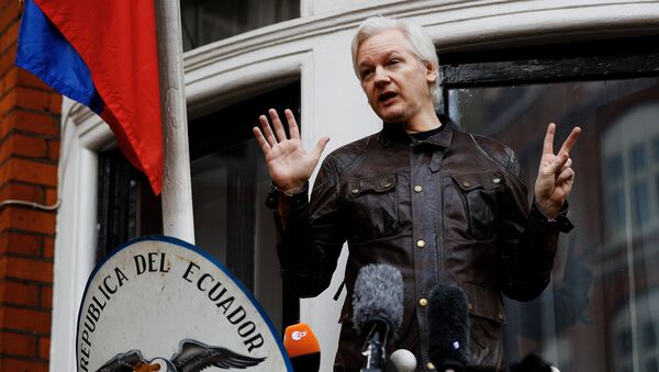 WikiLeaks founder Julian Assange is seen on the balcony of the Ecuadorian Embassy in London, Britain, May 19, 2017 - Sputnik Moldova-România