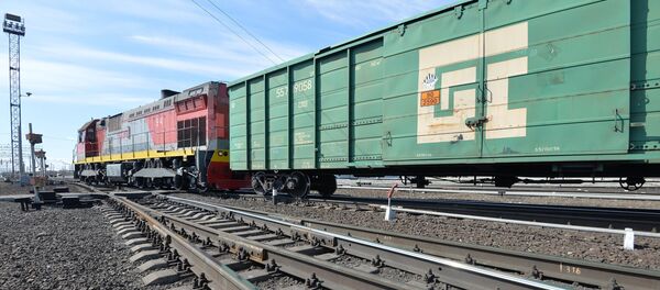 Тепловоз с грузовыми вагонами на путях - Sputnik Молдова