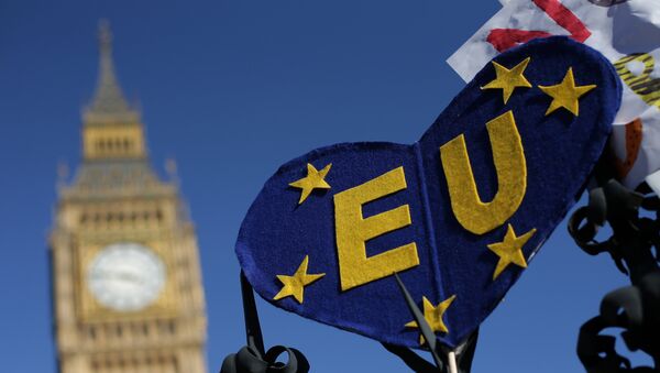 Плакат с изображением Евросоюза во время митинга, сопровождаемого маршем против Брексита, проевропейского союза (ЕС) в Лондоне - Sputnik Молдова