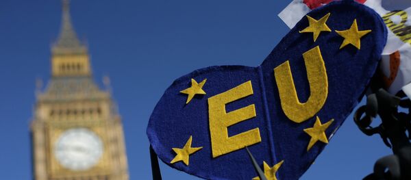 Плакат с изображением Евросоюза во время митинга, сопровождаемого маршем против Брексита, проевропейского союза (ЕС) в Лондоне Плакат с изображением Евросоюза во время митинга, сопровождаемого маршем против Брексита, проевропейского союза (ЕС) в Лондоне - Sputnik Молдова