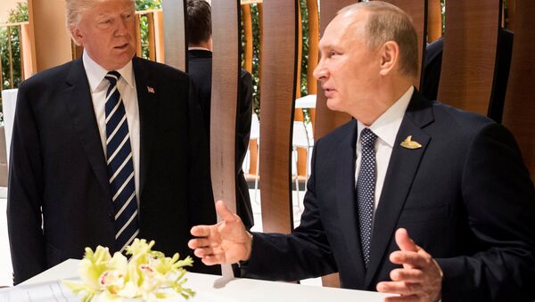 Donald Trump und Wladimir Putin bei G20-Gipfel in Hamburg - Sputnik Moldova-România