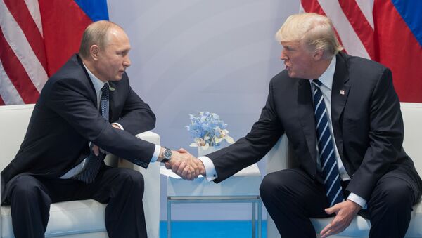 Президент РФ Владимир Путин и президент США Дональд Трамп во время беседы на полях саммита лидеров Группы двадцати G20 в Гамбурге - Sputnik Молдова