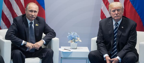 Президент РФ Владимир Путин и президент США Дональд Трамп во время беседы на полях саммита лидеров Группы двадцати G20 в Гамбурге - Sputnik Молдова
