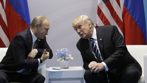 President Donald Trump meets with Russian President Vladimir Putin at the G20 Summit, Friday, July 7, 2017, in Hamburg - Sputnik Moldova